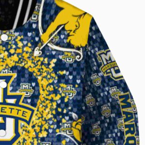 personalized marquette golden eagles heart explosion blue jacket premium grade