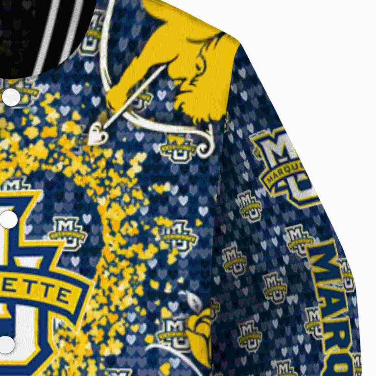 personalized marquette golden eagles heart explosion blue jacket premium grade