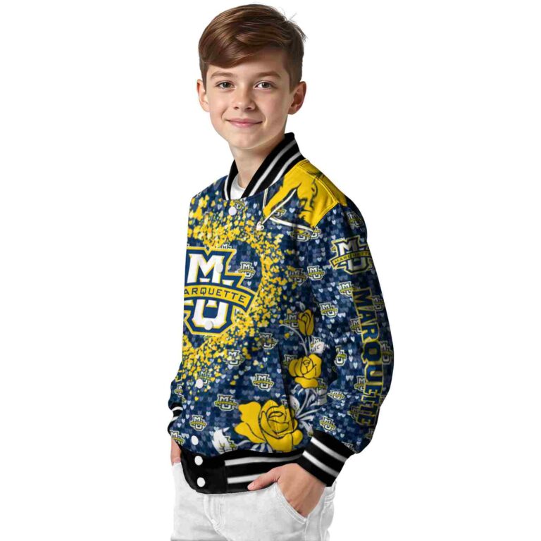 personalized marquette golden eagles heart explosion blue jacket trendy