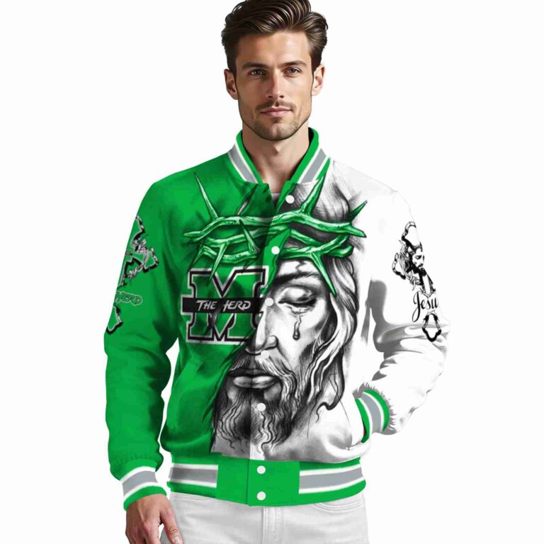 personalized marshall thundering herd jesus tears green white jacket high quality