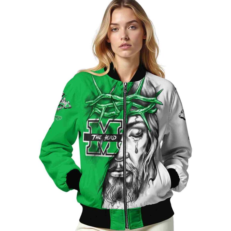personalized marshall thundering herd jesus tears green white jacket latest model