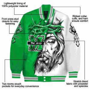 personalized marshall thundering herd jesus tears green white jacket new arrival