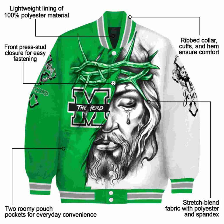 personalized marshall thundering herd jesus tears green white jacket new arrival