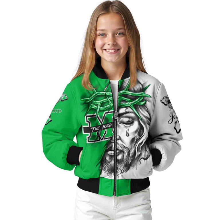 personalized marshall thundering herd jesus tears green white jacket top rated