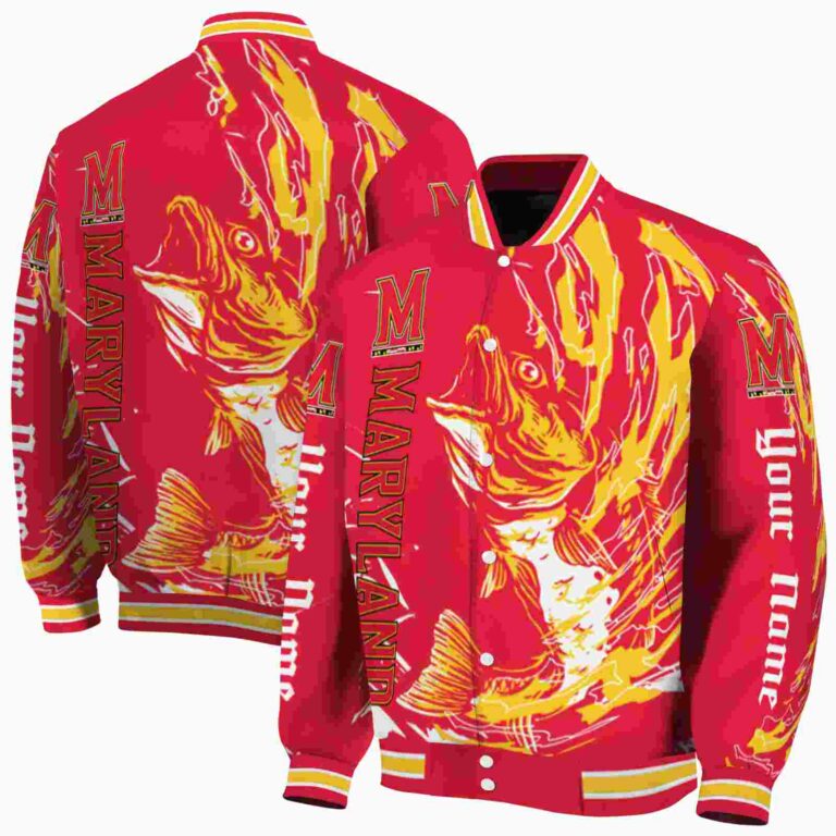 personalized maryland terrapins fishing passion red white jacket fashion forward
