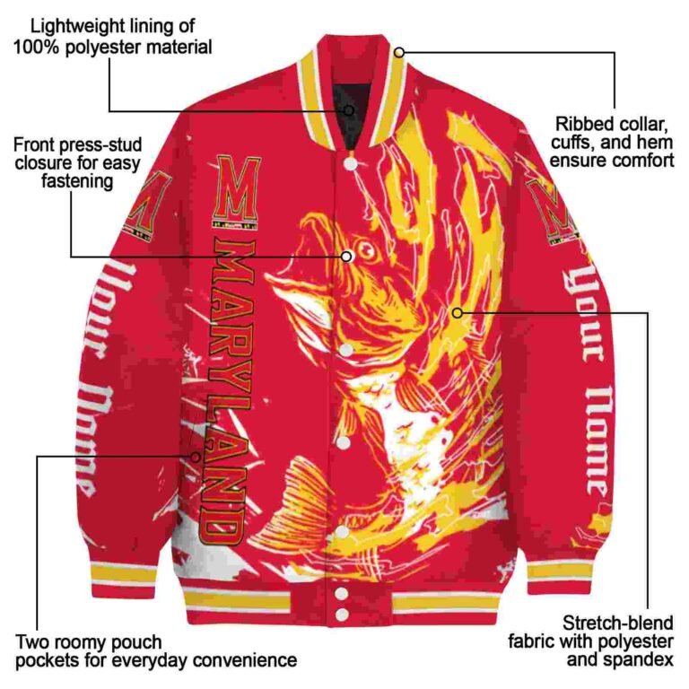 personalized maryland terrapins fishing passion red white jacket new arrival