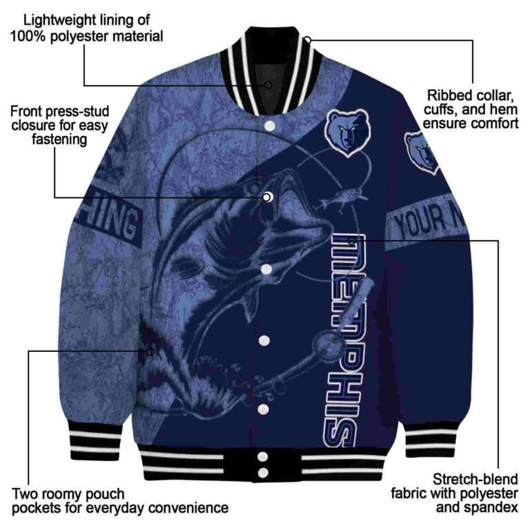 personalized memphis grizzlies fishing rod navy jacket new arrival