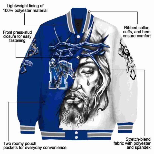 personalized memphis tigers jesus tears blue white jacket new arrival