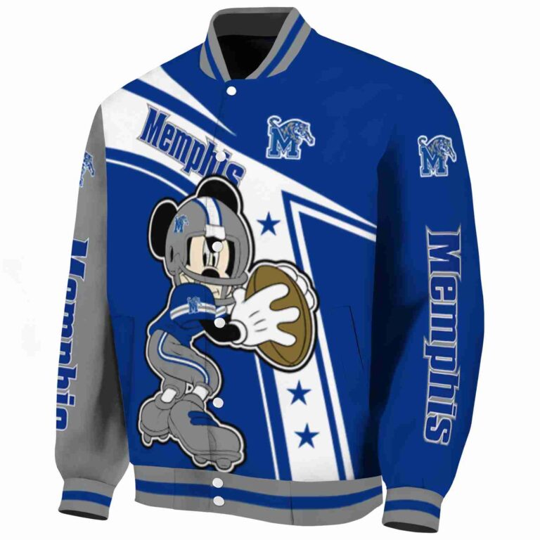 personalized memphis tigers mickey football blue white jacket best selling