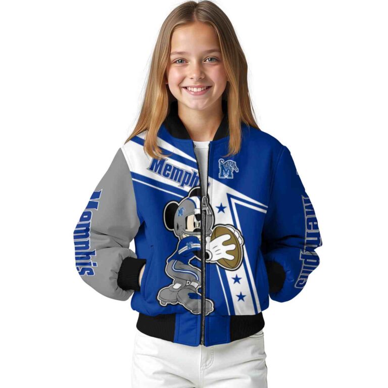 personalized memphis tigers mickey football blue white jacket top rated