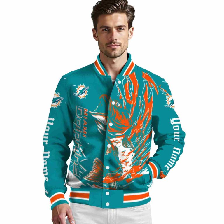 personalized miami dolphins fishing passion aqua white jacket high quality
