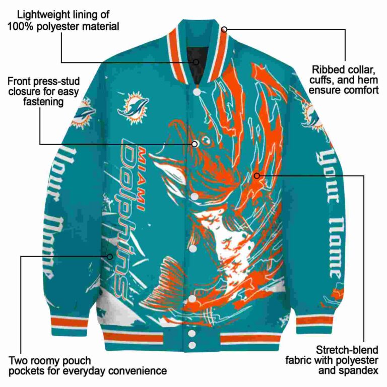 personalized miami dolphins fishing passion aqua white jacket new arrival