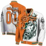 personalized miami hurricanes jesus tears orange white jacket best selling
