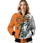 personalized miami hurricanes jesus tears orange white jacket best selling