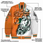 personalized miami hurricanes jesus tears orange white jacket best selling