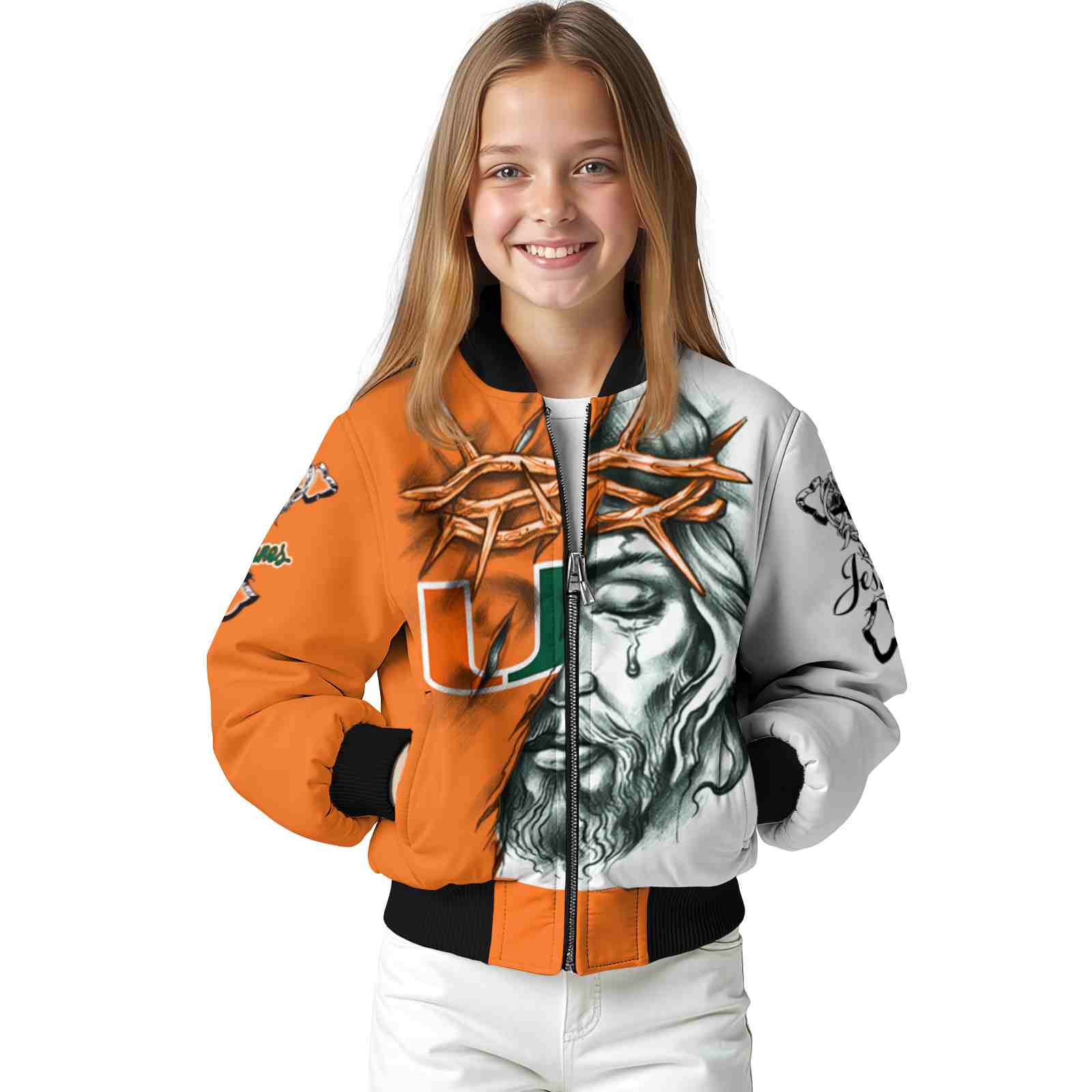 personalized miami hurricanes jesus tears orange white jacket top rated personalized miami hurricanes jesus tears orange white jacket top rated