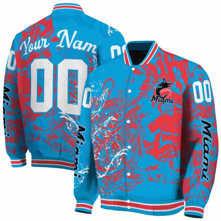 personalized miami marlins fishing art blue jacket fashion forward