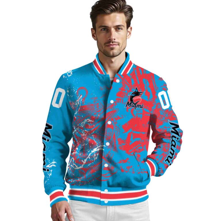 personalized miami marlins fishing art blue jacket high quality