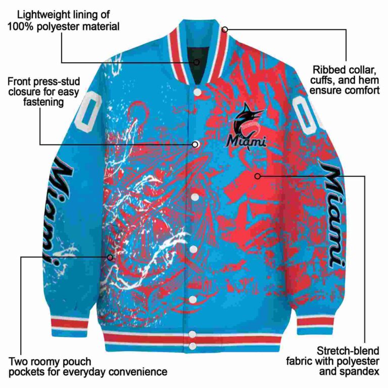 personalized miami marlins fishing art blue jacket new arrival