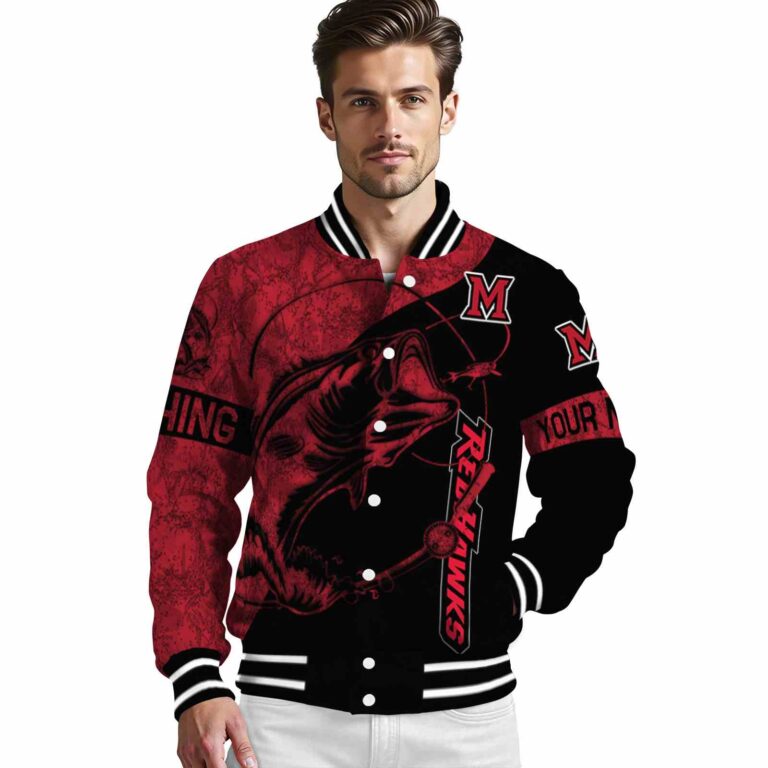 personalized miami redhawks fishing rod black jacket high quality