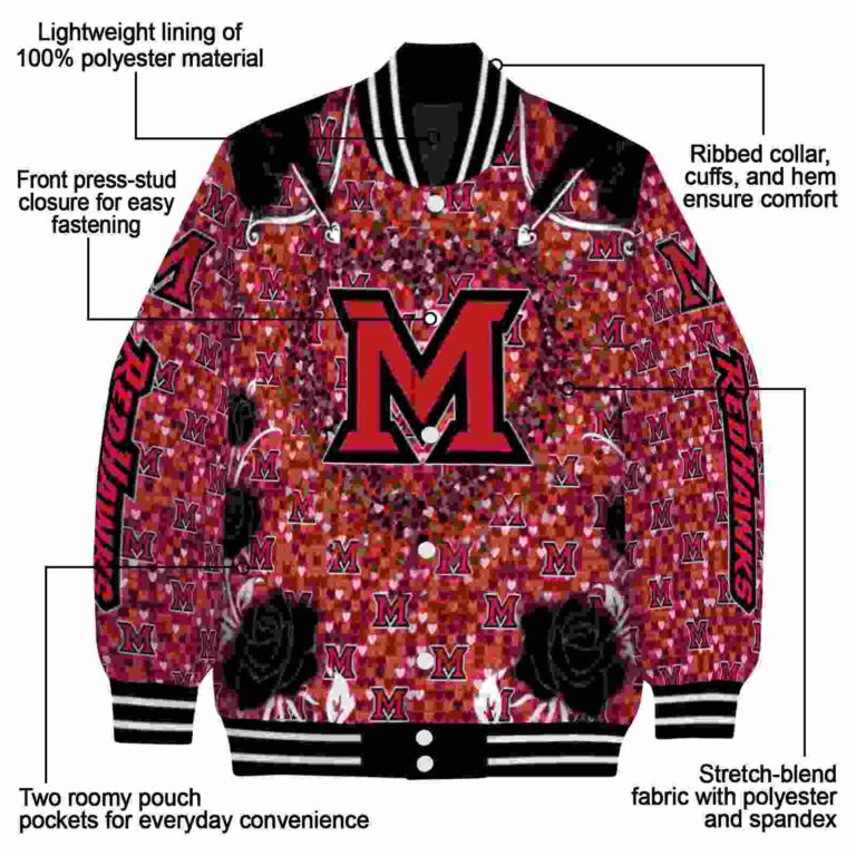 personalized miami redhawks heart explosion red jacket new arrival
