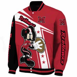 personalized miami redhawks mickey football red white jacket best selling