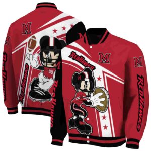 personalized miami redhawks mickey football red white jacket fashion forward