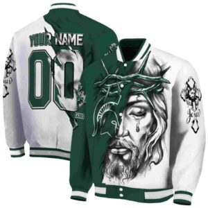 personalized michigan state spartans jesus tears green white jacket fashion forward