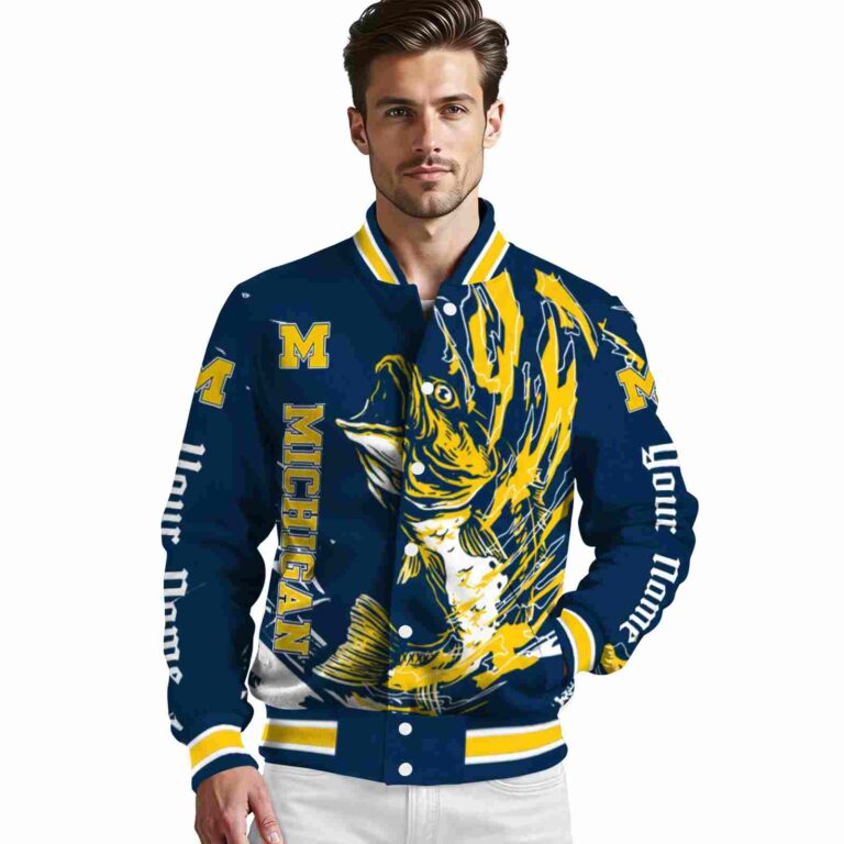 personalized michigan wolverines fishing passion blue white jacket high quality
