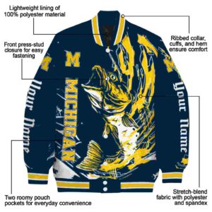 personalized michigan wolverines fishing passion blue white jacket new arrival