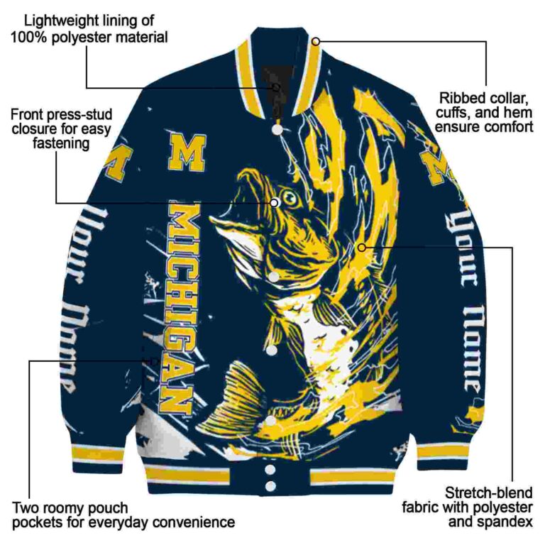 personalized michigan wolverines fishing passion blue white jacket new arrival