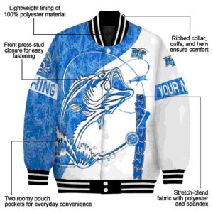 personalized middle tennessee blue raiders fishing rod white jacket new arrival