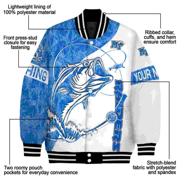 personalized middle tennessee blue raiders fishing rod white jacket new arrival