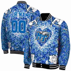 personalized middle tennessee blue raiders heart explosion blue jacket fashion forward