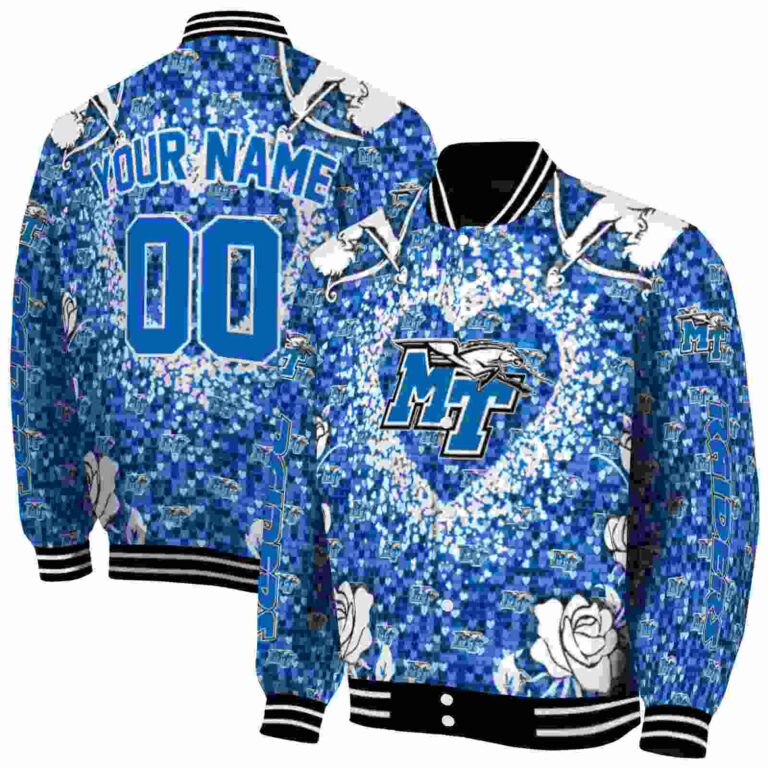 personalized middle tennessee blue raiders heart explosion blue jacket fashion forward