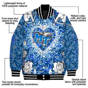 personalized middle tennessee blue raiders heart explosion blue jacket new arrival