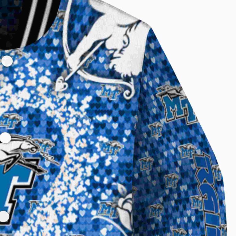 personalized middle tennessee blue raiders heart explosion blue jacket premium grade