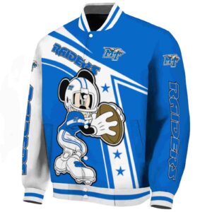 personalized middle tennessee blue raiders mickey football blue white jacket best selling