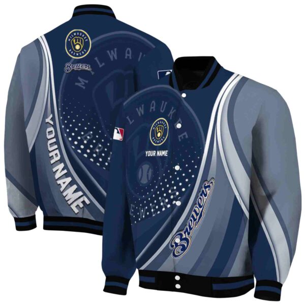 personalized milwaukee brewers wave patterns navy blue jacket fashion forward