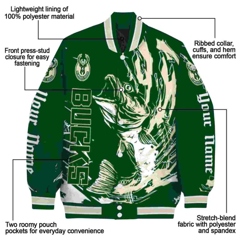 personalized milwaukee bucks fishing passion green white jacket new arrival