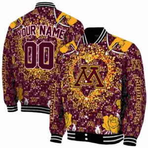 personalized minnesota golden gophers heart explosion maroon jacket fashion forward