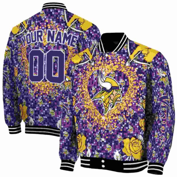 personalized minnesota vikings heart explosion purple jacket fashion forward