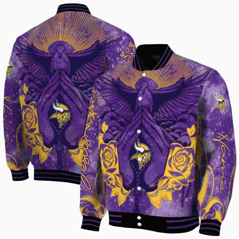 personalized minnesota vikings praying hands purple jacket fashion forward