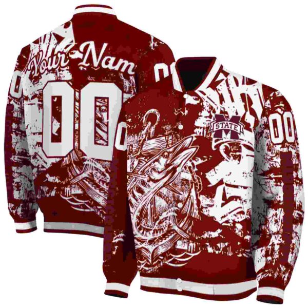personalized mississippi state bulldogs fishing art maroon jacket fashion forward