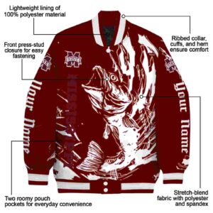 personalized mississippi state bulldogs fishing passion maroon white jacket new arrival