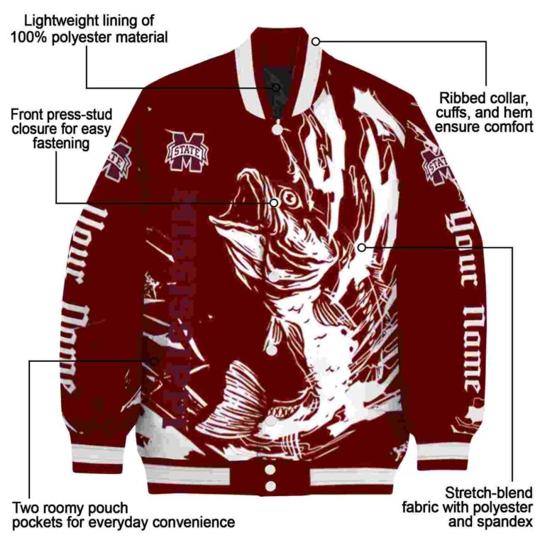 personalized mississippi state bulldogs fishing passion maroon white jacket new arrival