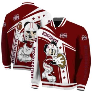 personalized mississippi state bulldogs mickey football maroon white jacket fashion forward