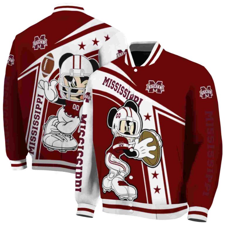 personalized mississippi state bulldogs mickey football maroon white jacket fashion forward
