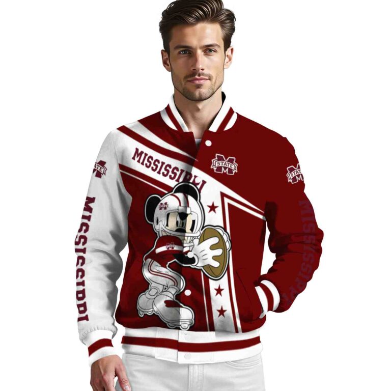 personalized mississippi state bulldogs mickey football maroon white jacket high quality