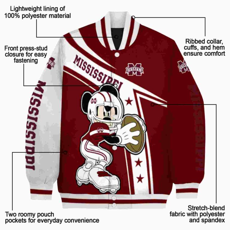 personalized mississippi state bulldogs mickey football maroon white jacket new arrival